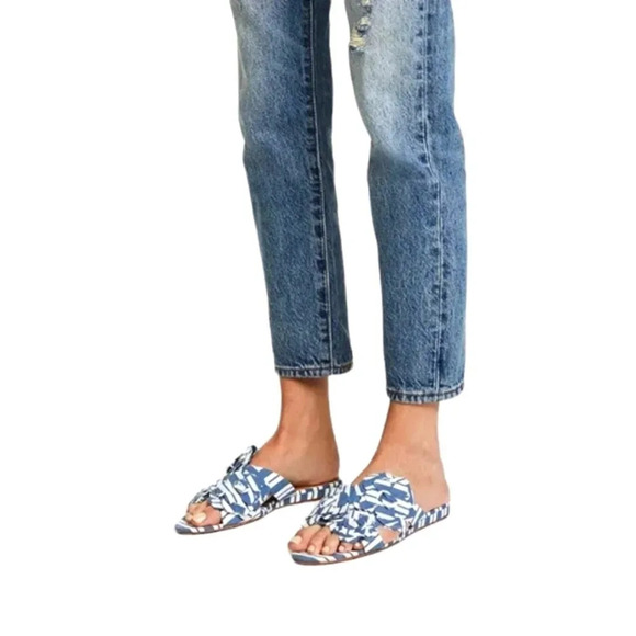 Schutz Ilaria Floral Denim Blue Strappy‎ Sandal Leather Size 7 Made in Brazil - Picture 1 of 8